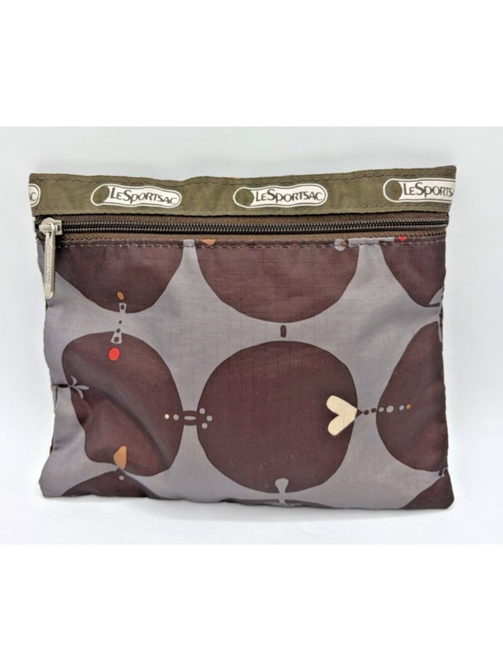 LeSportsac Gray Mod Geometric Mushroom Print Zipper Pouch Cosmetic Bag Boho